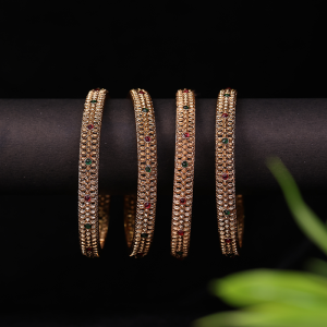 Multi Stone Matte Gold Bangles – Set of 2