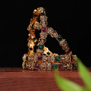 Ruby & Emerald Lakshmi Bangles with Square Stones – Set of 2