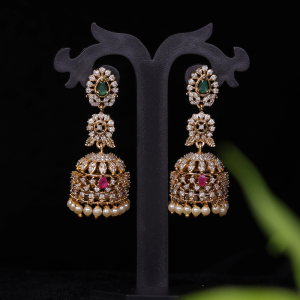Traditional Floral AD Stone Jhumka with Pearl