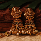 Traditional Lakshmi Mango Kemp Stone Necklace with Jhumkas 4