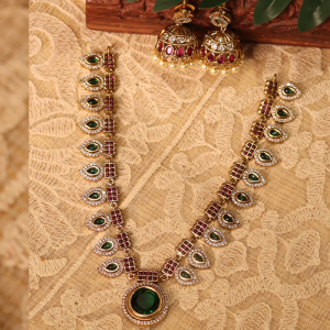 Traditional Mango AD Stone Necklace with Jhumka