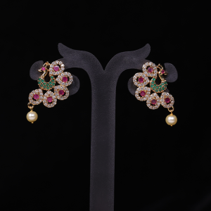 Traditional Peacock AD Stone Earrings with Pearl Hanging