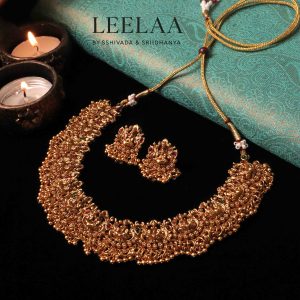 Lakshmi Multi Stone & Golden Beads Necklace with Earrings