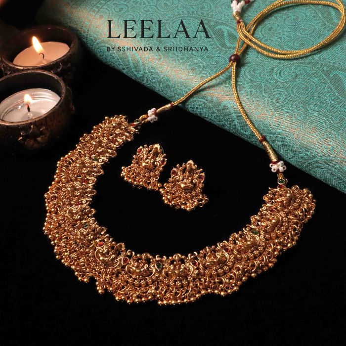 1 Lakshmi Multi stone & golden beads necklace with earrings