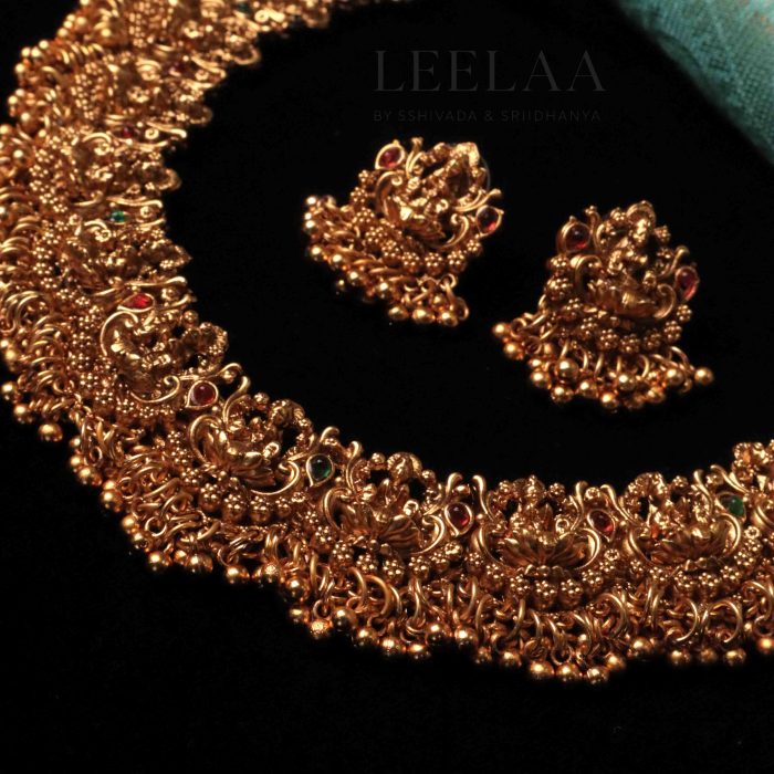 2 Lakshmi Multi stone & golden beads necklace with earrings