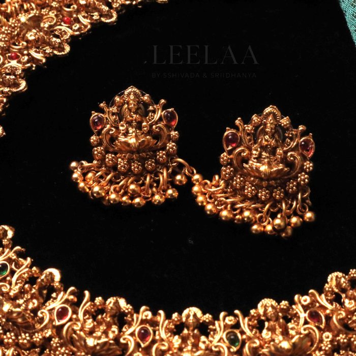3 Lakshmi Multi stone & golden beads necklace with earrings