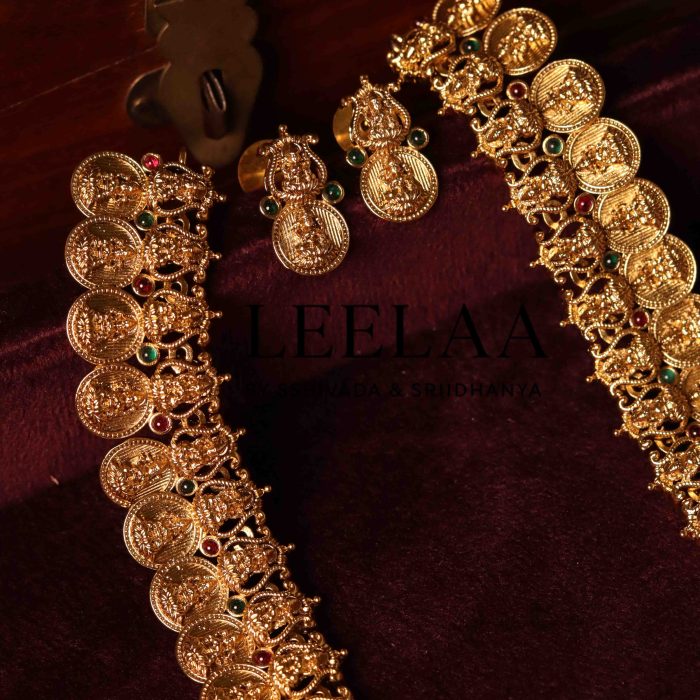 Antique Temple Haram with Lakshmi Peacock Pendant & Jhumka Set3