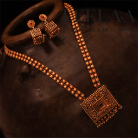 Antique double beaded haaram with rectangular pendant and Jhumka 2 Logo