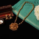 Beaded Antique Temple Haaram with Lakshmi Pendant & Jhumka1