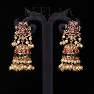 Floral Kemp Stone Jhumka with Pearl