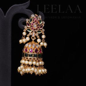 Floral Kemp Stone Jhumka with Pearl 2 Logo