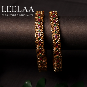 Floral Multicolour Kemp Stone Bangle Non- Idol – Set of 2 1