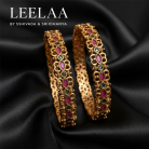 Floral Multicolour Kemp Stone Bangle Non- Idol - Set of 2 3