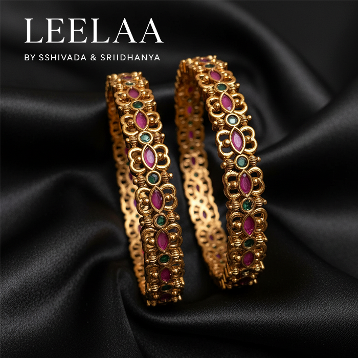 Floral Multicolour Kemp Stone Bangle Non- Idol - Set of 2 3 Floral Multicolour Kemp Stone Bangle Non- Idol - Set of 2 3