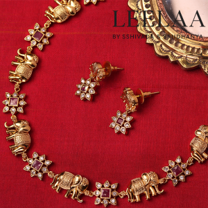 Floral elephant necklace with earrings 2