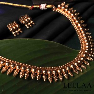 Golden Beads Necklace with Studs