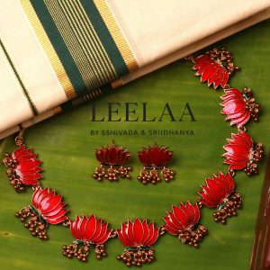 Lotus Golden Beads Necklace with Earrings
