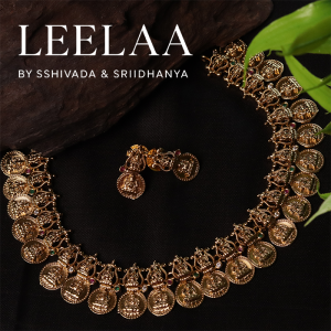 Detailed Lakshmi Kaasu Necklace with  Studs