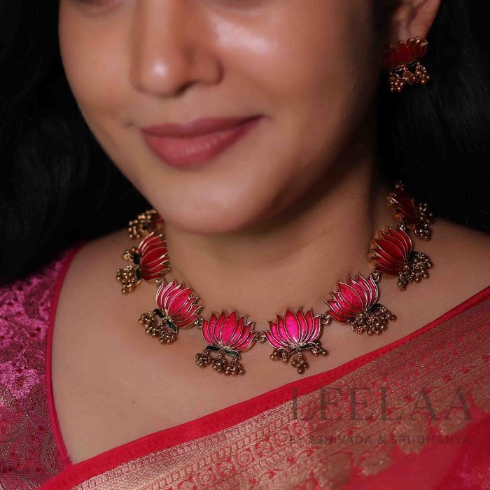 Lotus Golden Beads necklace with earrings 4