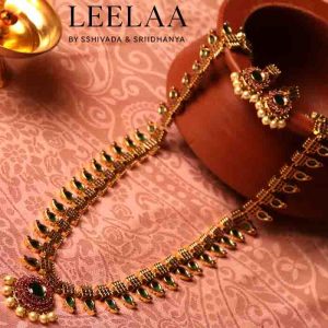 Premium Floral Pendant Palakka Haram with Earrings