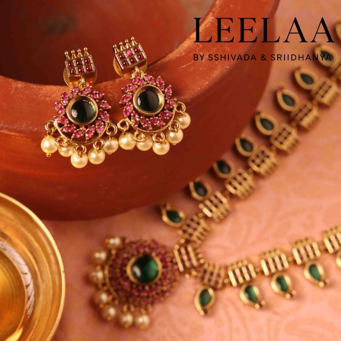 Premium Floral Pendant Palakka Haram with Earrings3
