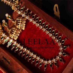Premium Green & White Stone Haaram with Earrings