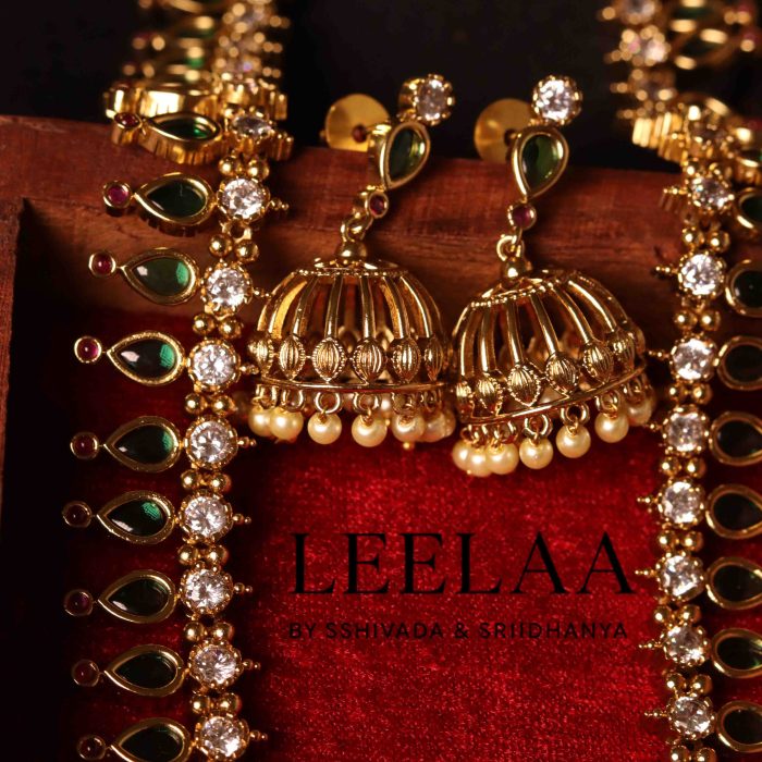 Premium Green & White Stone Haaram with Earrings2