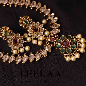 Premium Kemp & White Stone Haaram with Floral Pendant and Earrings