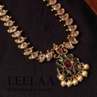 Premium Kemp & White Stone Haaram with Floral Pendant and Earrings4