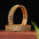 Premium Lakshmi Coin Bangles with Green Stones - Set of 2 Logo 2