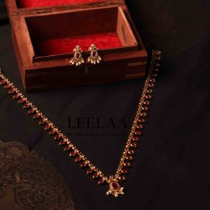 Premium Ruby & White Stone Palakka Haaram with Earrings