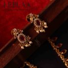 Premium Ruby & White Stone Palakka Haaram with Earrings3