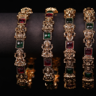 Ruby And Emerald Lakshmi Bangles with Square Stones 3