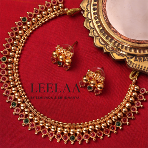 Ruby and Golden Beads Necklace with Stud