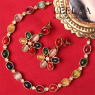 Simple Multistone Navaratna Look alike Necklace with Earrings 1