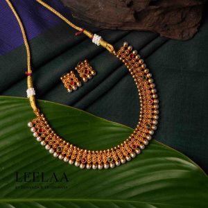 Simple Golden & Pearl Necklace with Earrings