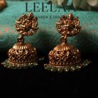 Temple style Lakshmi Pendant Haramwith Aqua Beads and Jhumka3 logo1