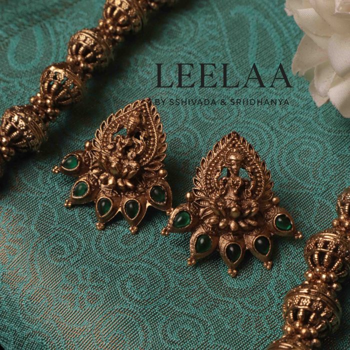 Traditional Temple Haaram with Kemp Lakshmi Pendant & Earrings