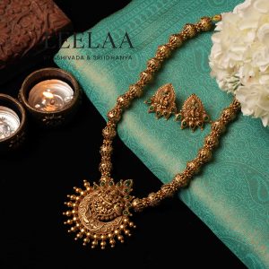 Traditional Temple Haaram with Kemp Lakshmi Pendant & Earrings