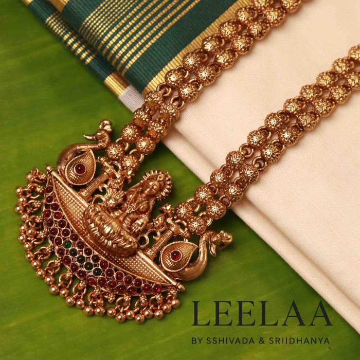 Traditional Temple Haram with Lakshmi Pendant and Jhumka Set