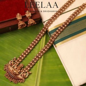 Antique  Temple Haram with Lakshmi Peacock Pendant & Jhumka Set