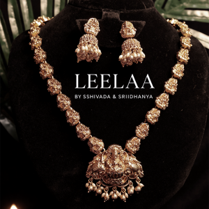 Traditional Bridal Lakshmi Haaram with Elephant Lakshmi Pendant & Jhumka
