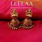 Antique Temple Haram with Lakshmi Cresent Pendent and Jumka 3