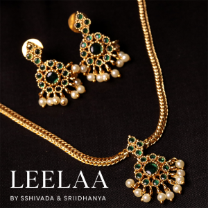 Floral Kemp Stone Attigai Chain with Earrings