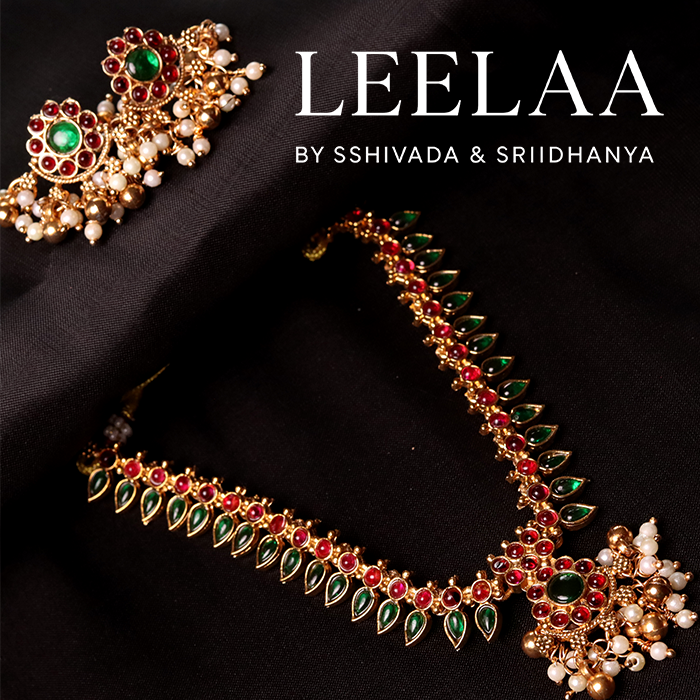 Floral Kemp Stone Mulla Mottu necklace with earrings Floral Kemp Stone Mulla Mottu necklace with earrings