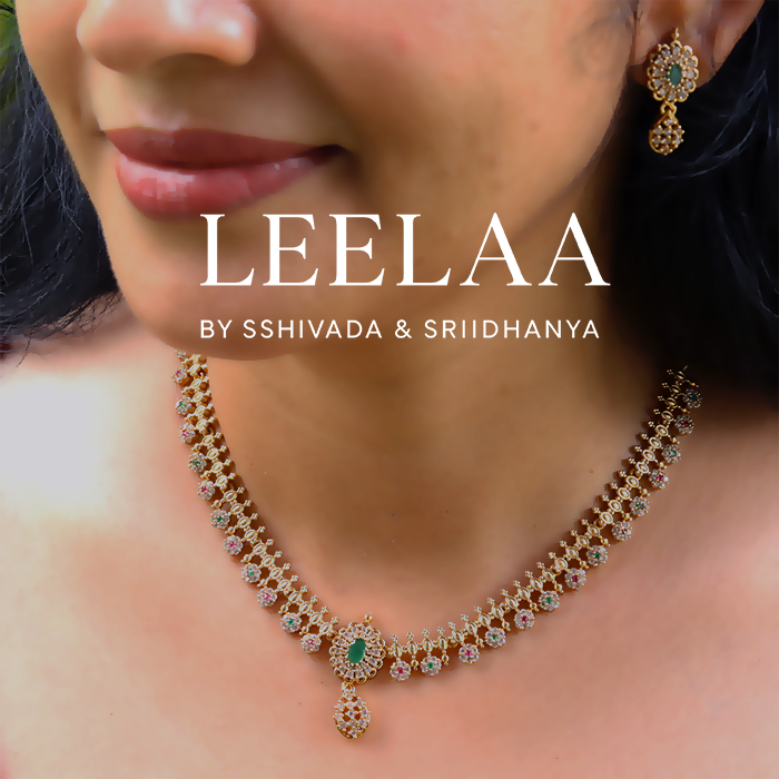 Premium Floral AD Necklace with Earrings 4 Premium Floral AD Necklace with Earrings 4