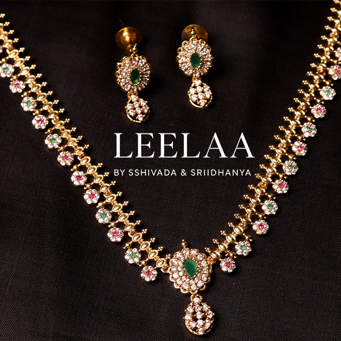 Premium Floral AD Necklace with Earrings 5 Premium Floral AD Necklace with Earrings 5