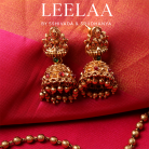 Traditional Beaded Kemp Stone Temple Haaram with Lakshmi Pendant and Jhumka 3