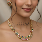Multicoloured Double Layered Navrang Floral Necklace with Studs 1