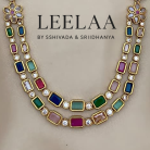 Multicoloured Double Layered Navrang Floral Necklace with Studs 2